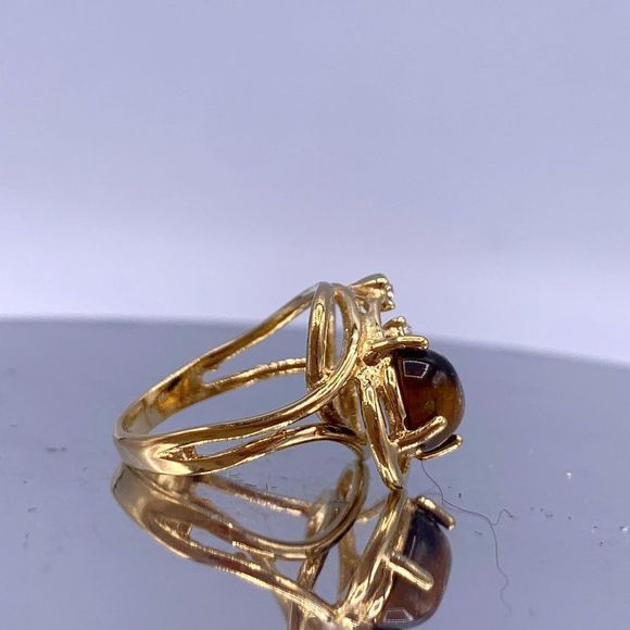 Vintage Sterling Silver Chrysoberyl Cabochon Open-Work Ring - Picture 5 of 8